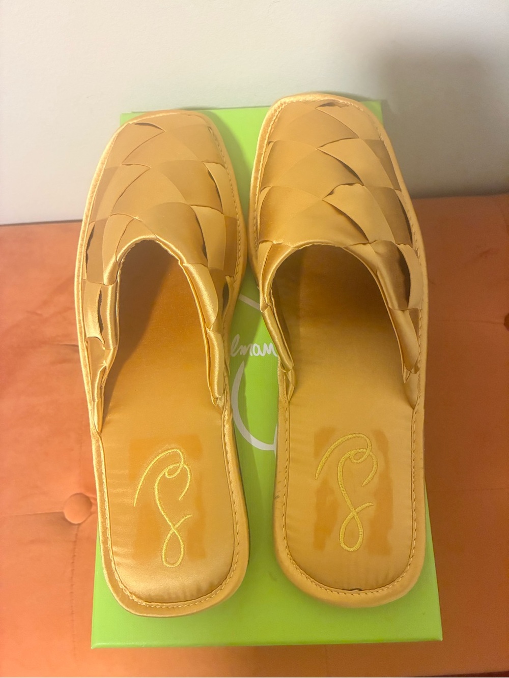 NEW-Sam Edelman Woven Slide Mules in Mustard